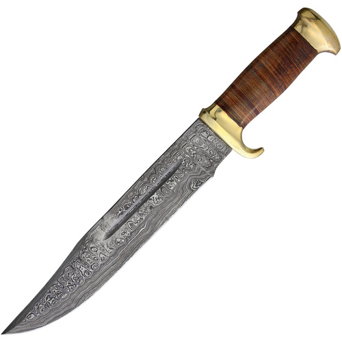 Damascus Bowie Stacked Leather